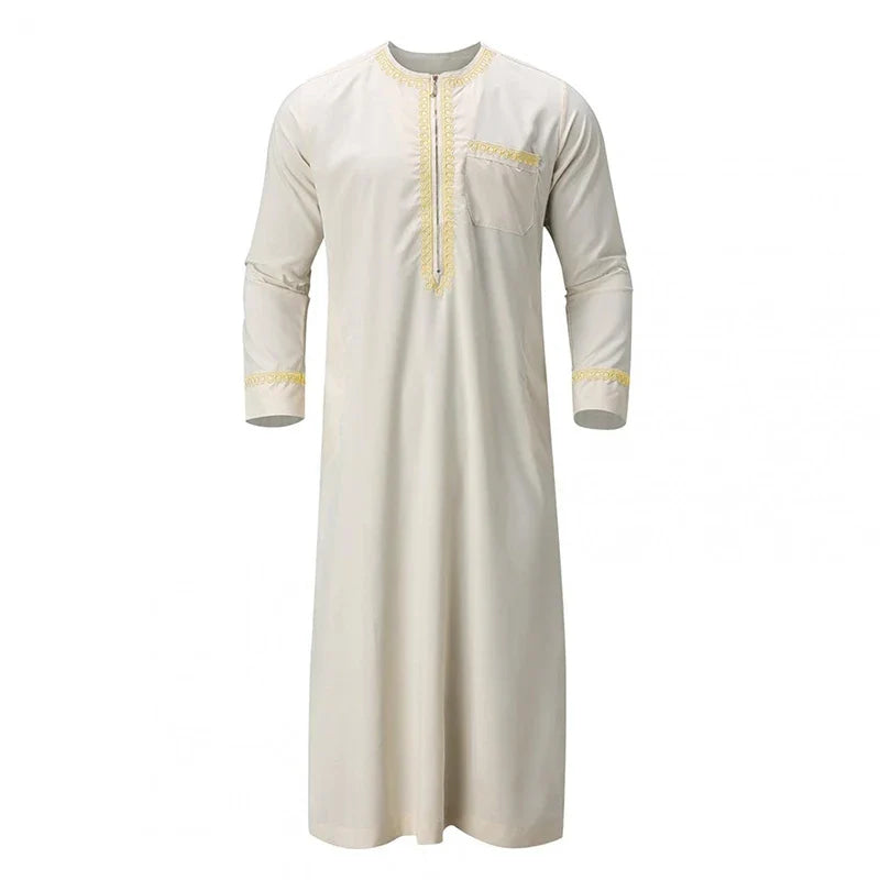 Men s Traditional Moroccan Kaftan Robe with Intricate Gold Embroidery Long Sleeves and Loose Fit for Ethnic Style Costume