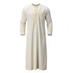 Men s Traditional Moroccan Kaftan Robe with Intricate Gold Embroidery Long Sleeves and Loose Fit for Ethnic Style Costume