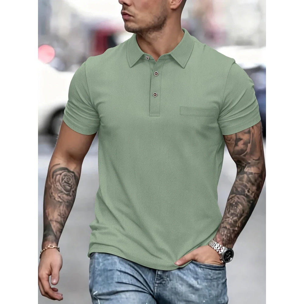 Men's Linen Blend Short Sleeve Polo Shirt Button Placket Chest Patch Breathable Casual Golf Business Work Daily Tops for Men