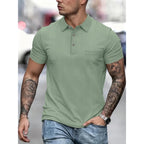 Men's Linen Blend Short Sleeve Polo Shirt Button Placket Chest Patch Breathable Casual Golf Business Work Daily Tops for Men