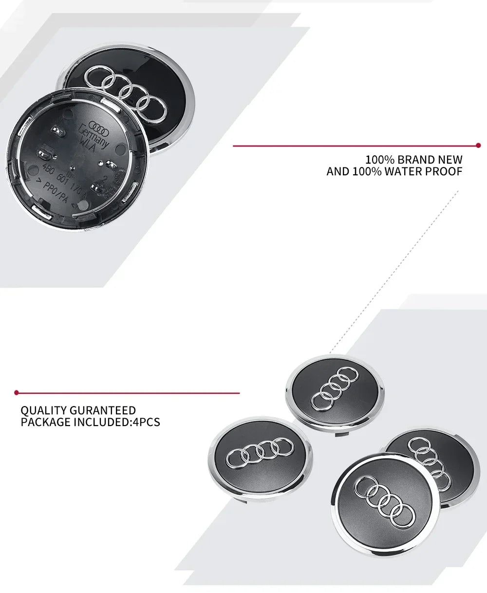 4pcs 69mm Car Styling Wheel Center Cap Hub Covers Badge For Audi A3 A4 A5 A6 A7 A8 S4 S6 A4L A6L 4B0601170A Auto Accessories
