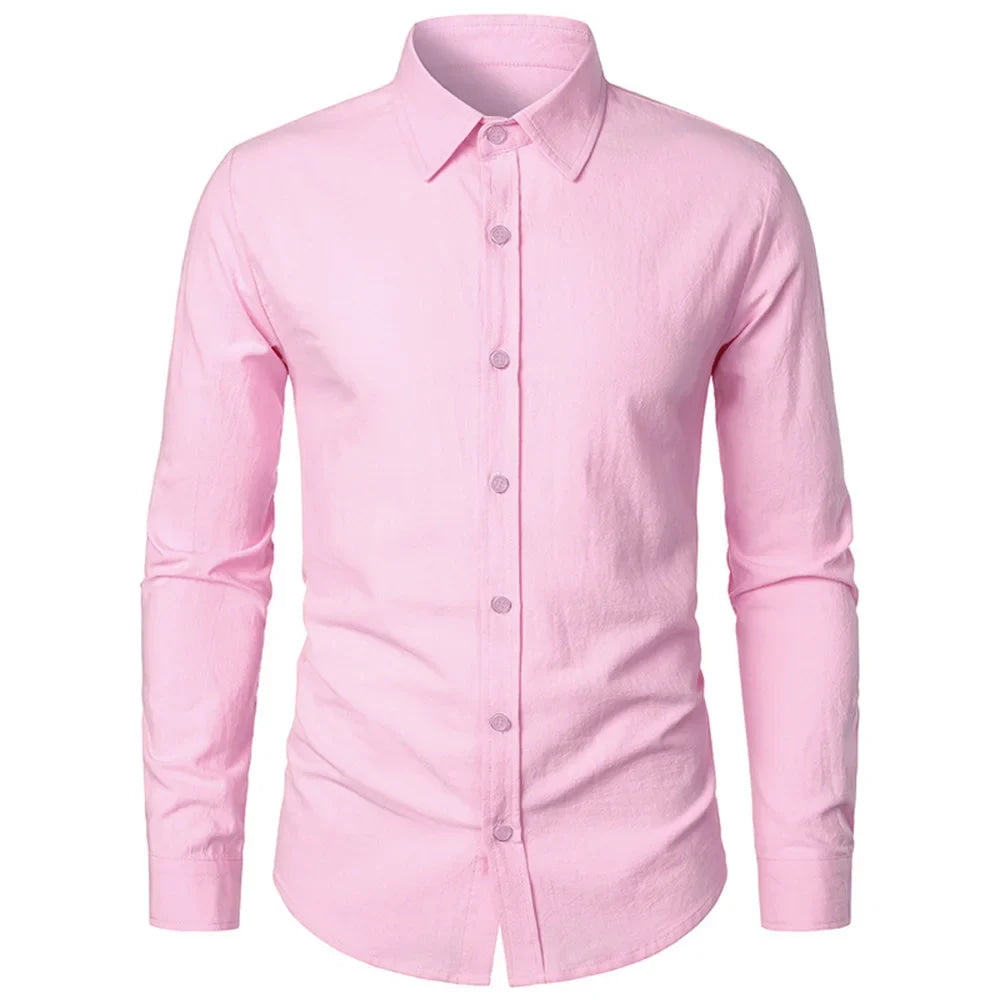 Cotton Linen Shirt for Men Slim Fit Tops Long Sleeve Bussiness Shirt Spring Autumn Casual Formal Men's Shirts