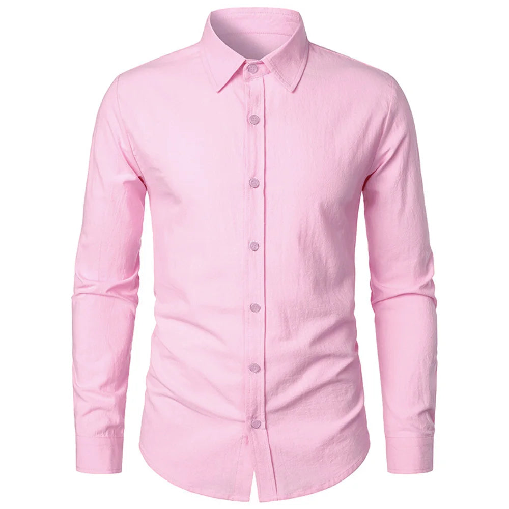 Cotton Linen Shirt for Men Slim Fit Tops Long Sleeve Bussiness Shirt Spring Autumn Casual Formal Men's Shirts