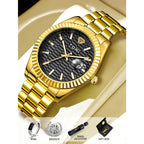 TOMI New Men's Watch Brooch Ring Gift Box Set Luxury Business Stainless Steel Strap Men's Calendar Casual Quartz Watch Reloj