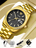 TOMI New Men's Watch Brooch Ring Gift Box Set Luxury Business Stainless Steel Strap Men's Calendar Casual Quartz Watch Reloj