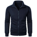 Chaqueta deportiva informal con cuello levantado y cremallera para hombre, top de color sólido para hombre