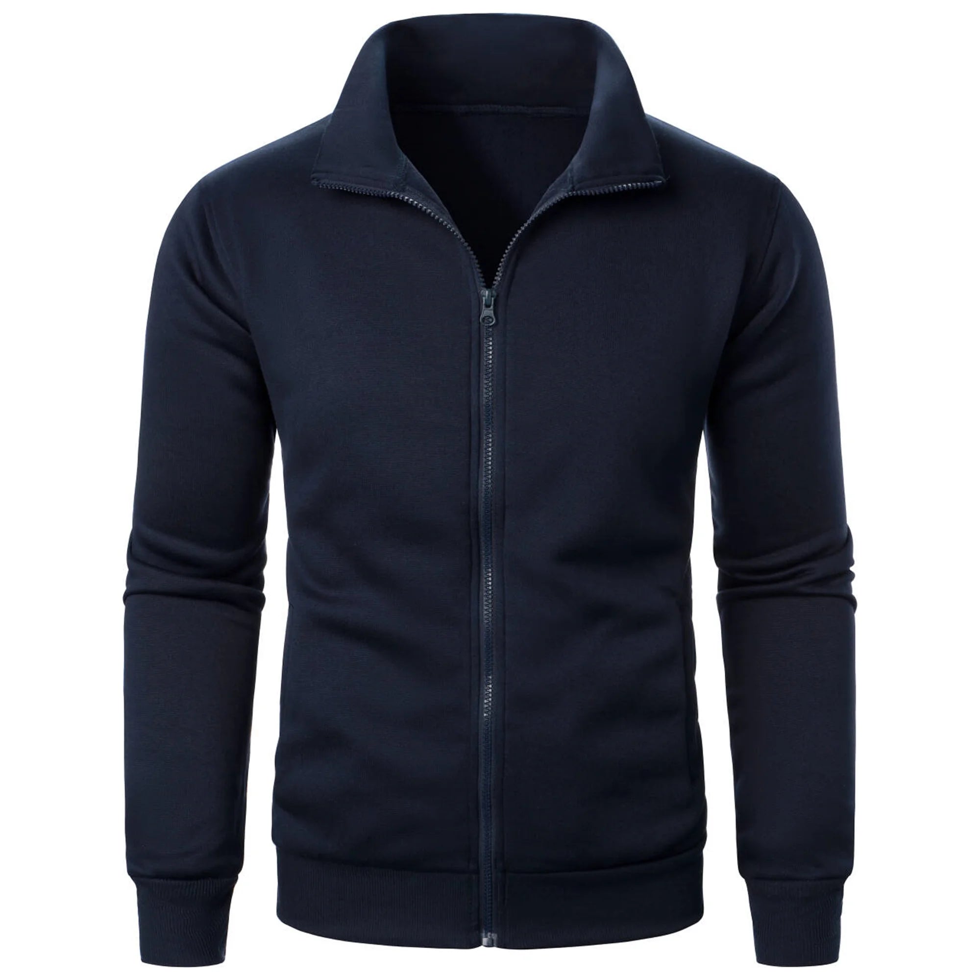 Chaqueta deportiva informal con cuello levantado y cremallera para hombre, top de color sólido para hombre