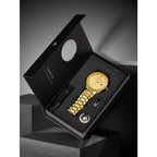 TOMI New Men's Watch Brooch Ring Gift Box Set Luxury Business Stainless Steel Strap Men's Calendar Casual Quartz Watch Reloj