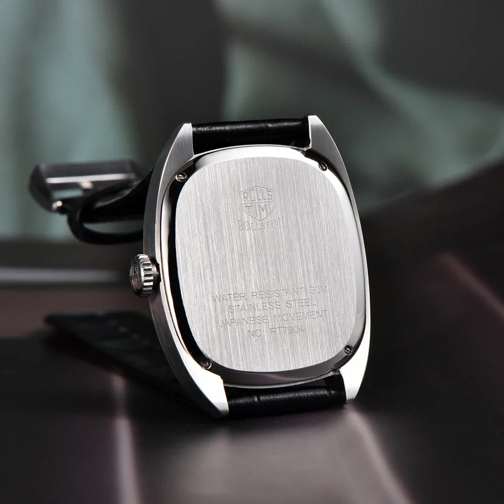 RollsTimi 2026 New Men's Watches Top Brand Luxury Oval Quartz Watch For Men Fashion Watch Man Waterproof VH31 Clock Gift Leathe