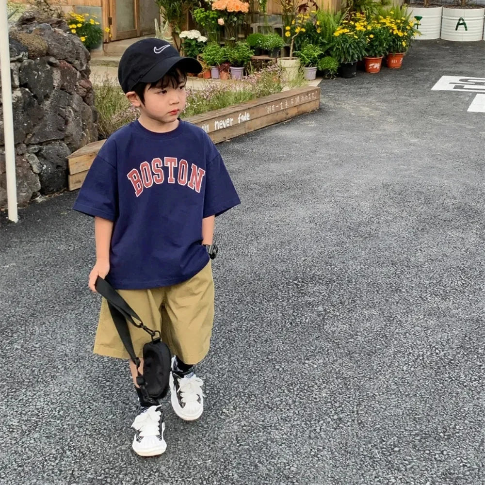 Summer T Shirt Children Clothes Boy and Girl Letter Short Sleeve Fashion Casual Tops Cotton Clothing 1-5Years