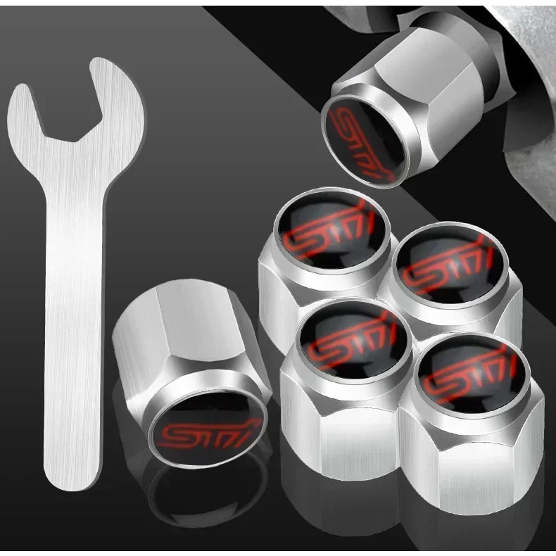 Car Wheel Tire Valve Stem Caps Air Cover with Wrench for Subaru Forester Ascent BRZ STI Exiga Legacy Outback Tribeca WRC WRX XV