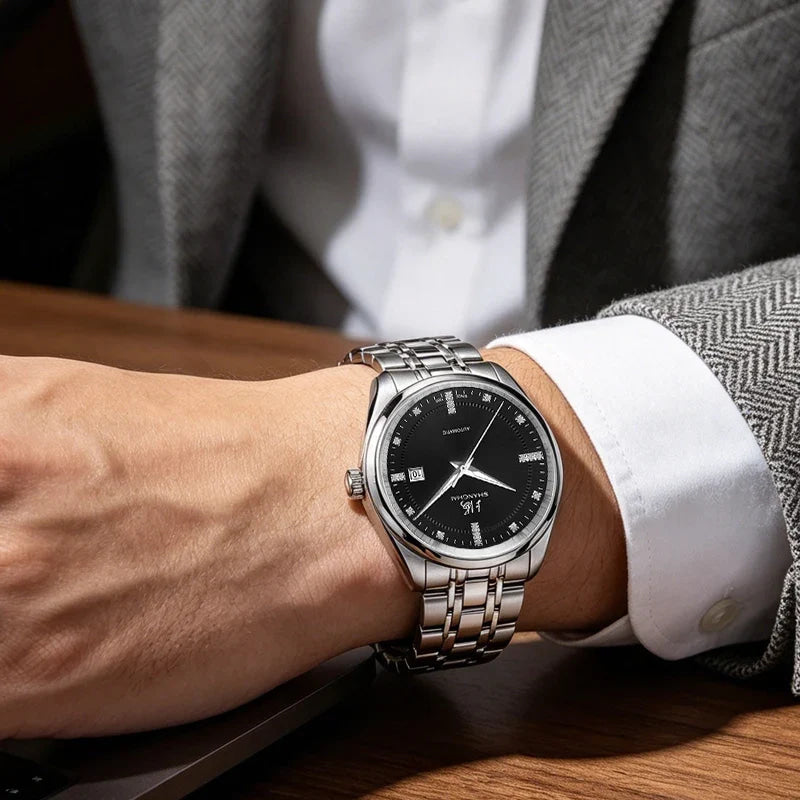 Shanghai Watch Calendar Mechanical Men's Watches 40mm Automatic Watches 316L Stainless Steel 50M Waterproof reloj hombre SH3007