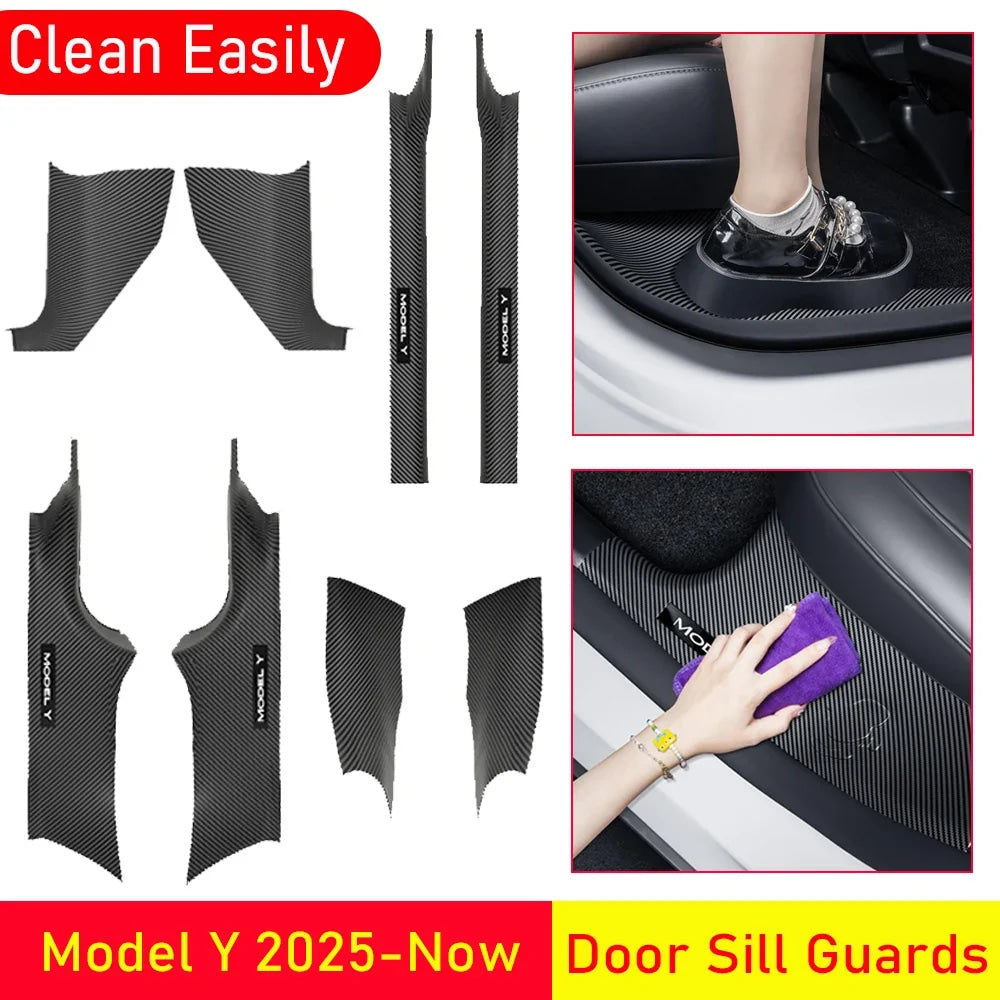 For Tesla Model Y Juniper 2025 2026 Front Rear Door Sill Guard Anti Scratch Dirt Resistant Threshold Strips Interior Accessories