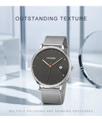 CADISEN Swiss Ronda 715 Quartz Watch Mans 7MM Ultra-thin Dial Sapphire Luminous Stainless Steel Milano Mesh Strap Watches Men