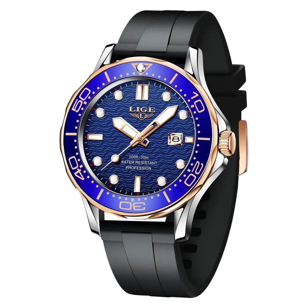LIGE Men Watch Business Date Watch for Men Luxury Sport Quartz Watches Waterproof Luminous Silicone Wristwatch Relogio Masculino