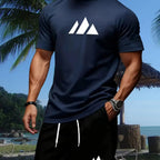 New summer fitness sportswear for men, short-sleeved T-shirt and shorts two-piece set, breathable and quick-drying casual wear.