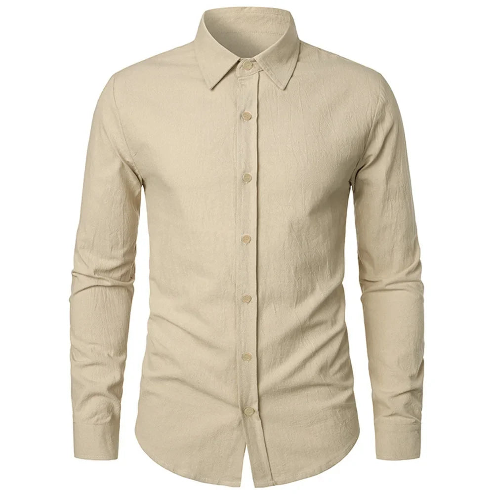 Cotton Linen Shirt for Men Slim Fit Tops Long Sleeve Bussiness Shirt Spring Autumn Casual Formal Men's Shirts