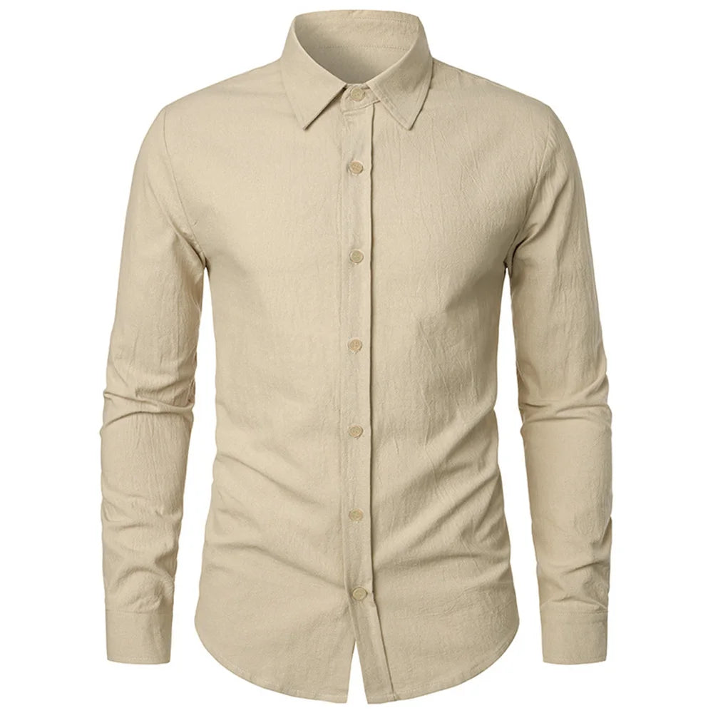 Cotton Linen Shirt for Men Slim Fit Tops Long Sleeve Bussiness Shirt Spring Autumn Casual Formal Men's Shirts