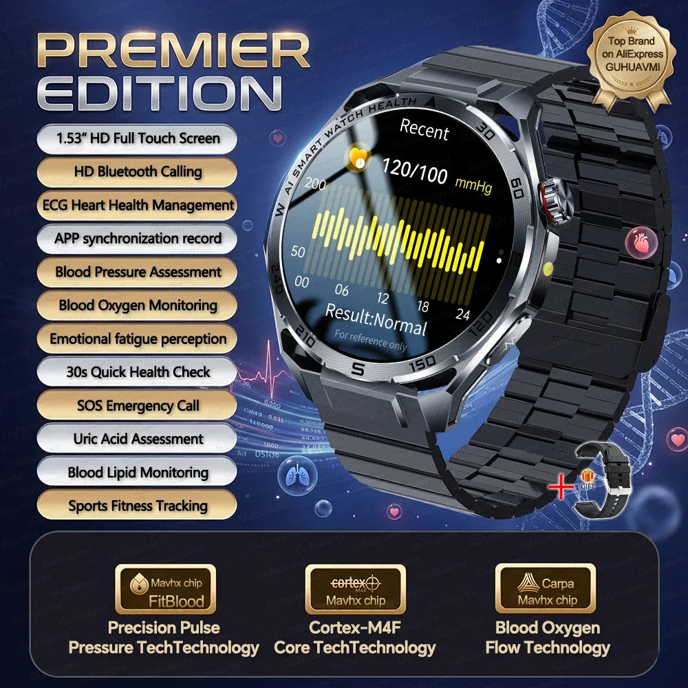 2026 New ECG AI Health Smartwatch for Men 1.53"AMOLED BP/Heart Rate Monitor BT Call IP68 Waterproof Smart Watch for Android IOS