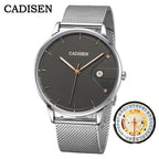 CADISEN Swiss Ronda 715 Quartz Watch Mans 7MM Ultra-thin Dial Sapphire Luminous Stainless Steel Milano Mesh Strap Watches Men