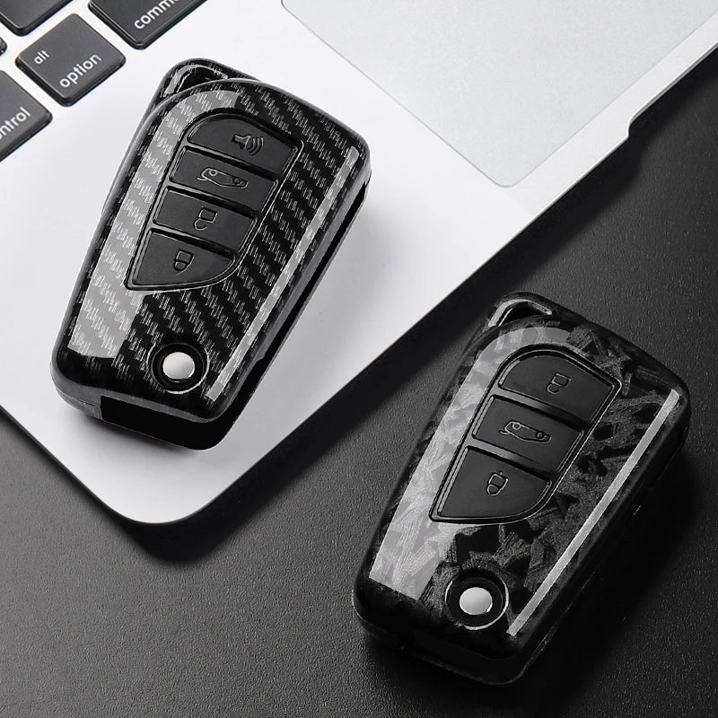 For Toyota Camry RAV4 Forturner Hilux Auris Corolla Avensis Verso Yaris Aygo Scion TC ABS Carbon Fiber Style Car Key Case Cover