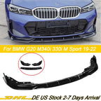 GT Style Front Bumper Lip For BMW BMW 3 Series G20 G21 G28 M340i 330i 330e M Sport 2019-2022 Diffuser Body Kit Glossy Black