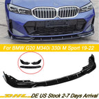 GT Style Front Bumper Lip For BMW BMW 3 Series G20 G21 G28 M340i 330i 330e M Sport 2019-2022 Diffuser Body Kit Glossy Black