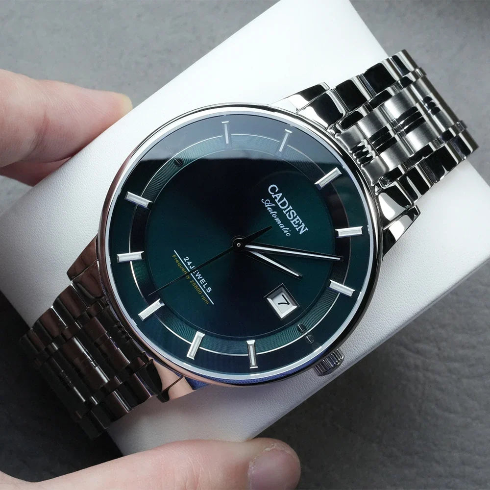 CADISEN Automatic Mechanical Ultra-thin Wriswatch MIYOTA 9015 Top Brand Luxury Curved Single-dome Sapphire Crystal Watch Man