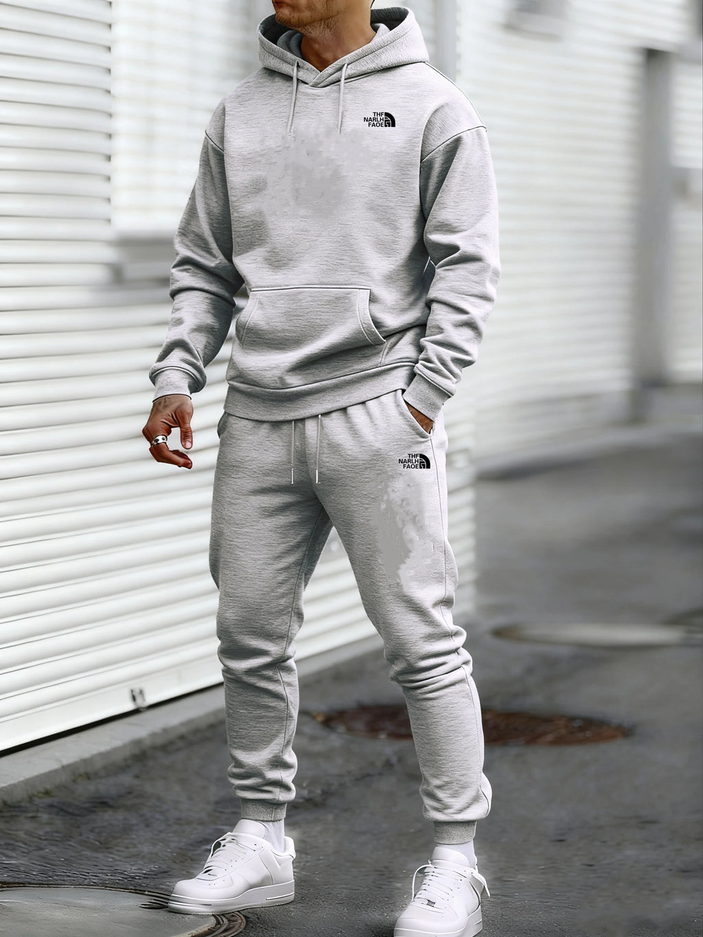 Men's Autumn and Winter Pattern Casual Two-Piece Set Hooded Sweatshirt and Pants withPockets Regular Fit Qutdoor Sport Suit