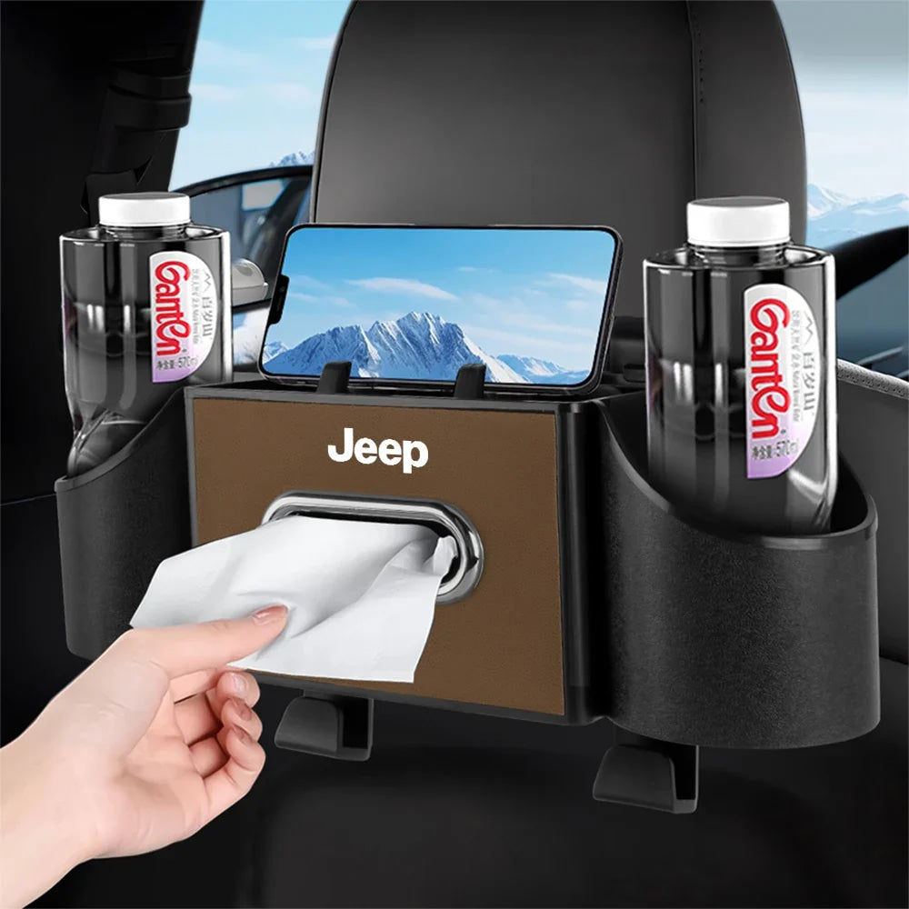 Car Backseat Tissue Organizer Cup Holder Accessories For Jeep Wrangler Renegade Compass Gladiator Cherokee Grand Patriot Libert