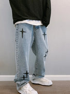 Prints Jeans Men 2026 New Streetwear Baggy Wide Leg Jeans Korean Fashion Drapes Straight Casual Loose Denim Cargo Pants