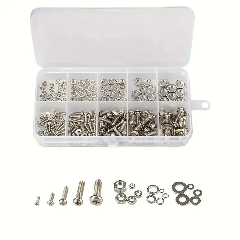 Kit surtido de tuercas y tornillos de acero inoxidable premium de 320 piezas: resistentes a la corrosión, tuercas a presión, tamaños M2 a M5 - Ideal para bricolaje,
