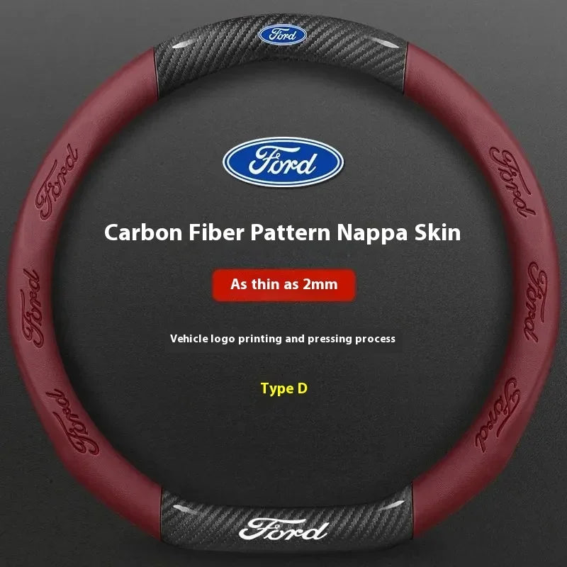 For Ford Mondeo Focus Raptor Puma Edge Explorer Ecosport Ranger F150 Kuga Car AntiSlip Carbon Fiber Leather Steering Wheel Cover