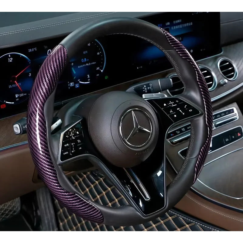 2/3PCS Laser Carbon Fiber Silicone Car Steering Wheel Cover 1K Micro Fiber Leather PVC Wheel Booster Cover Non-Slip Universal