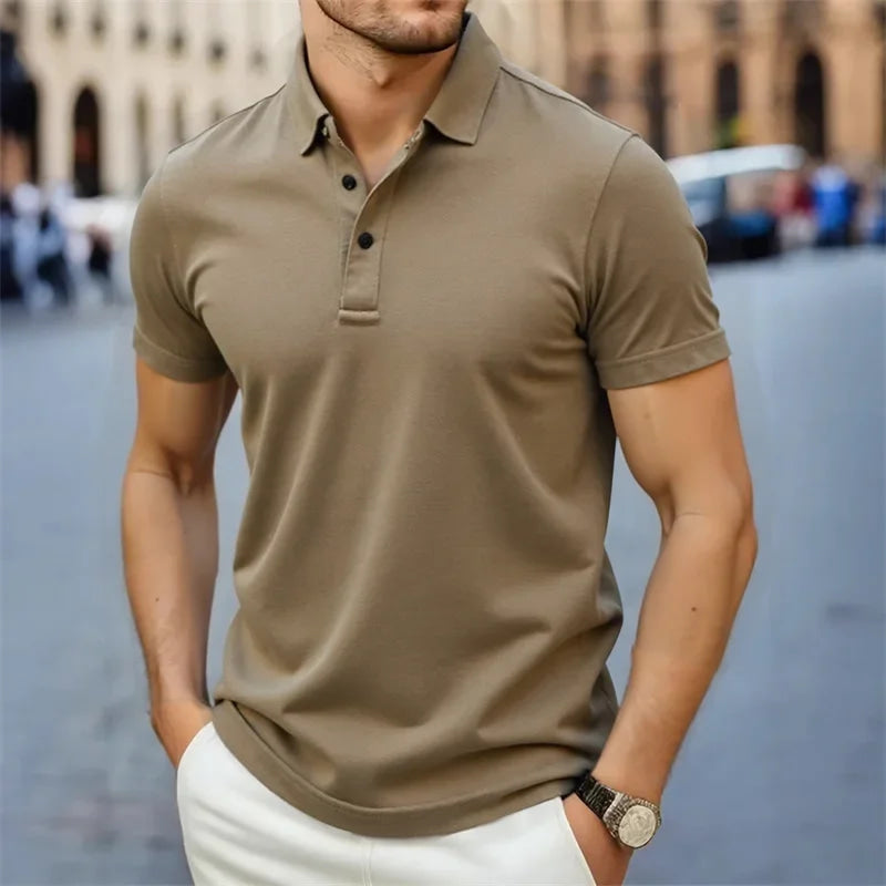 2025 New Men's Casual and Fashionable Simple Collared Short Sleeved Polo Shirt Summer Comfortable Breathable and Versatile Top