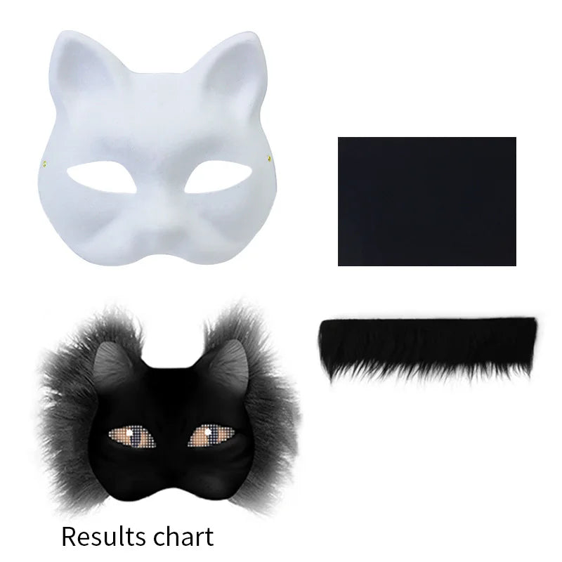 Conjunto de máscara Therian, máscara en blanco, media cara, Animal dibujado a mano, máscara de gato y zorro, grafiti hecho a mano, media máscara facial, regalos de fiesta de Navidad