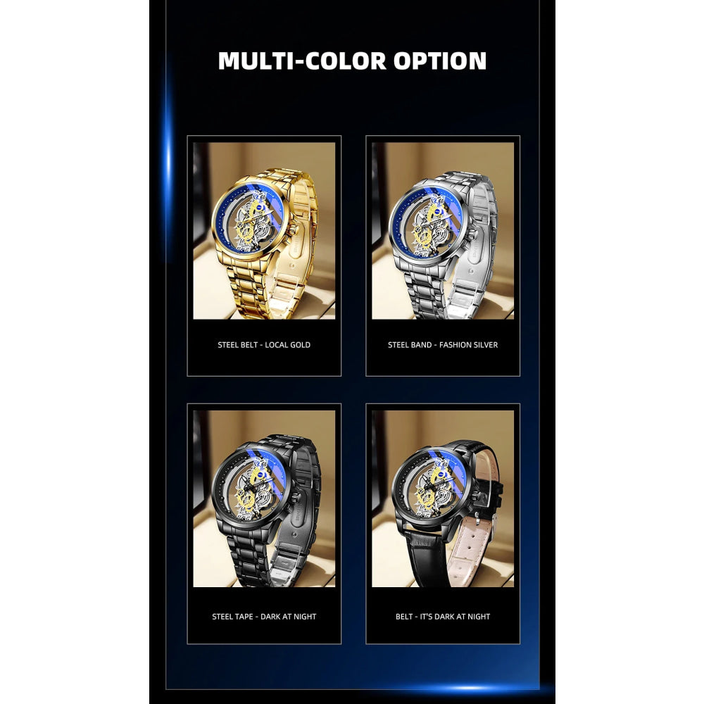 TPW Hot Trendy Fashion Wholesale Men Golden Black Blue Skeleton NOT Automatic Watch Quartz Wrist Watches Luxury 2024
