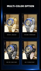 TPW Hot Trendy Fashion Wholesale Men Golden Black Blue Skeleton NOT Automatic Watch Quartz Wrist Watches Luxury 2024