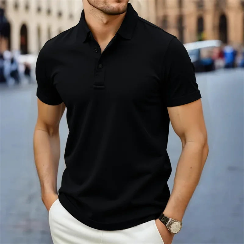 2025 New Men's Casual and Fashionable Simple Collared Short Sleeved Polo Shirt Summer Comfortable Breathable and Versatile Top