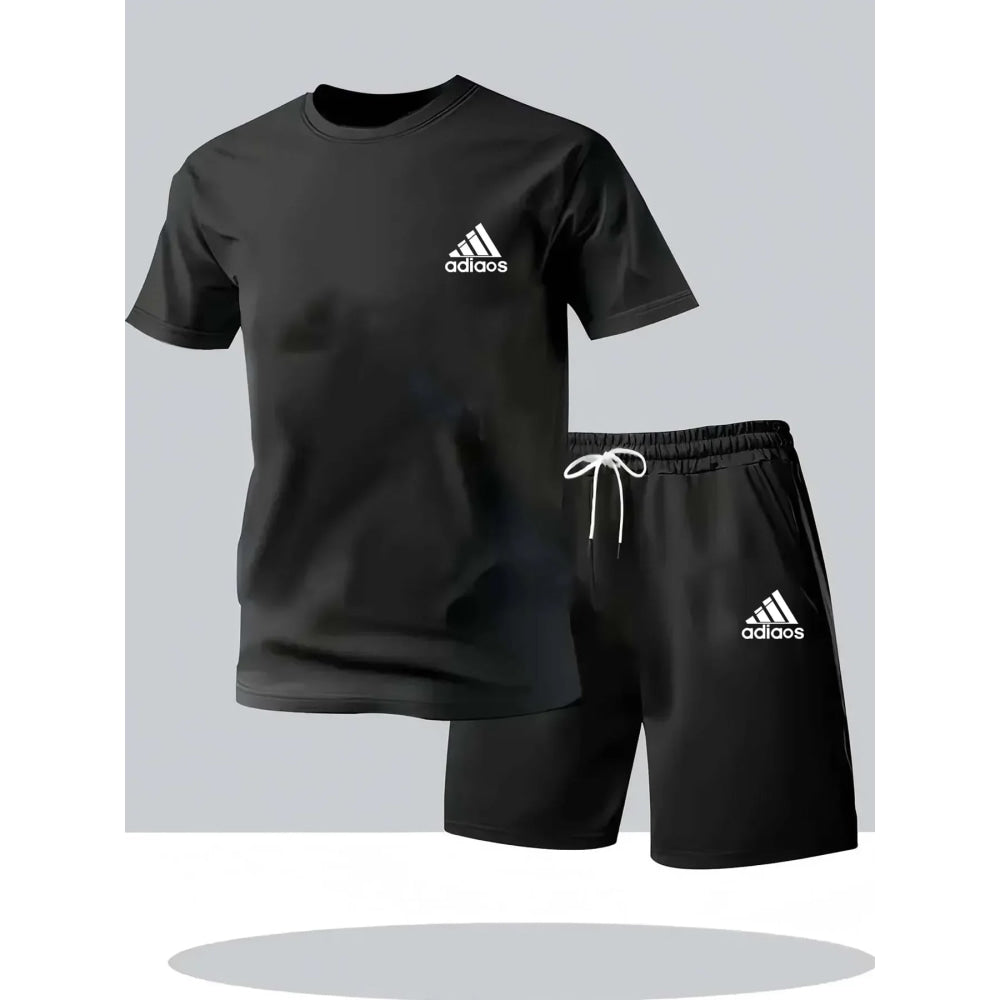 New summer fitness sportswear for men, short-sleeved T-shirt and shorts two-piece set, breathable and quick-drying casual wear.
