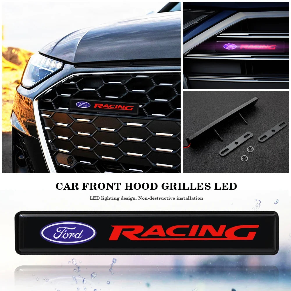 ABS Front Hood Grille LED Light Emblem Badge For Ford Focus MK2 MK3 Fiesta MK7 Ranger Mondeo S-MAX Kuga Mustang Accessories