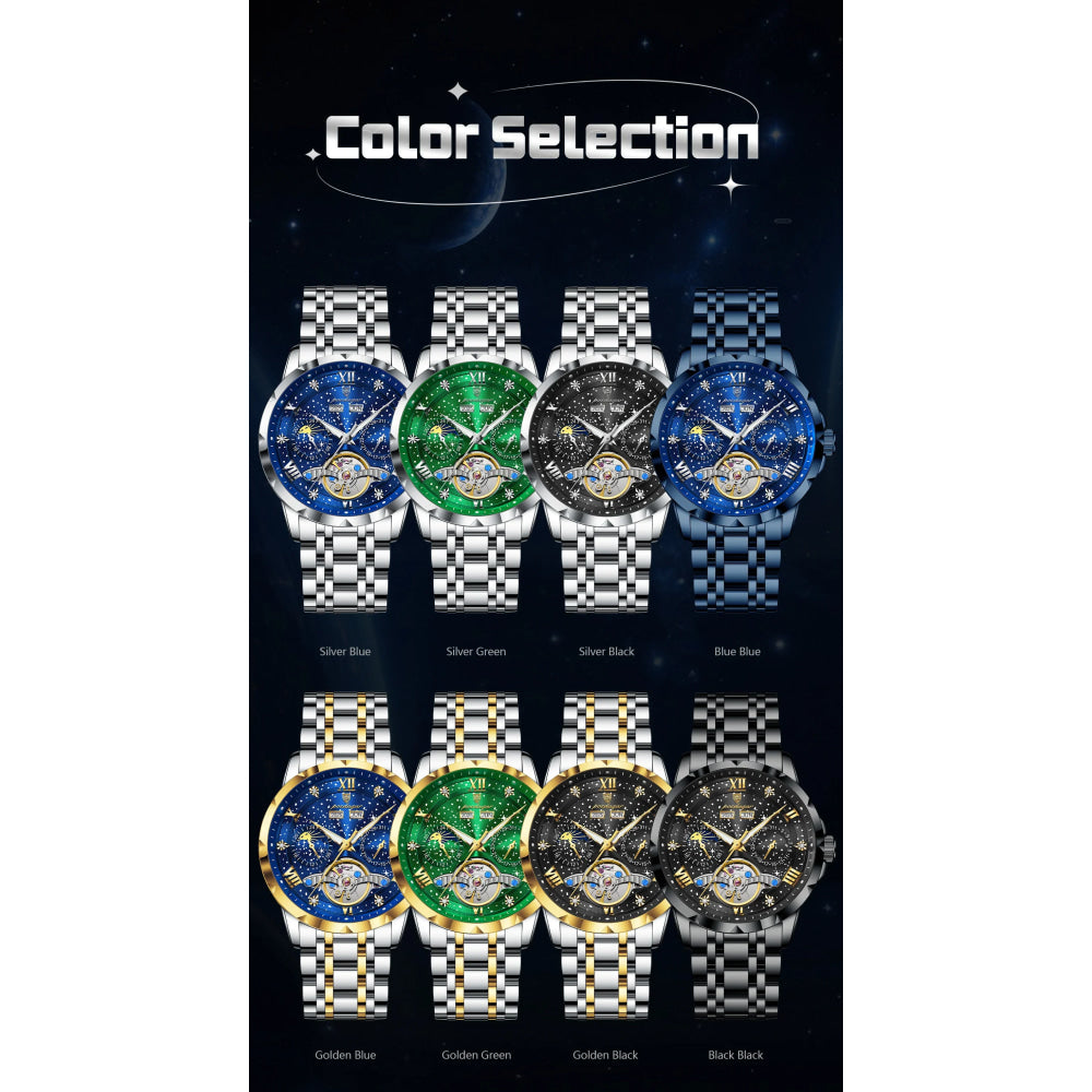 POEDAGAR Luxury Men Wristwatch Fashion Date Hollow Tourbillon Man Clock Automatic Mechanical Stainless Steel Men's Watches Reloj
