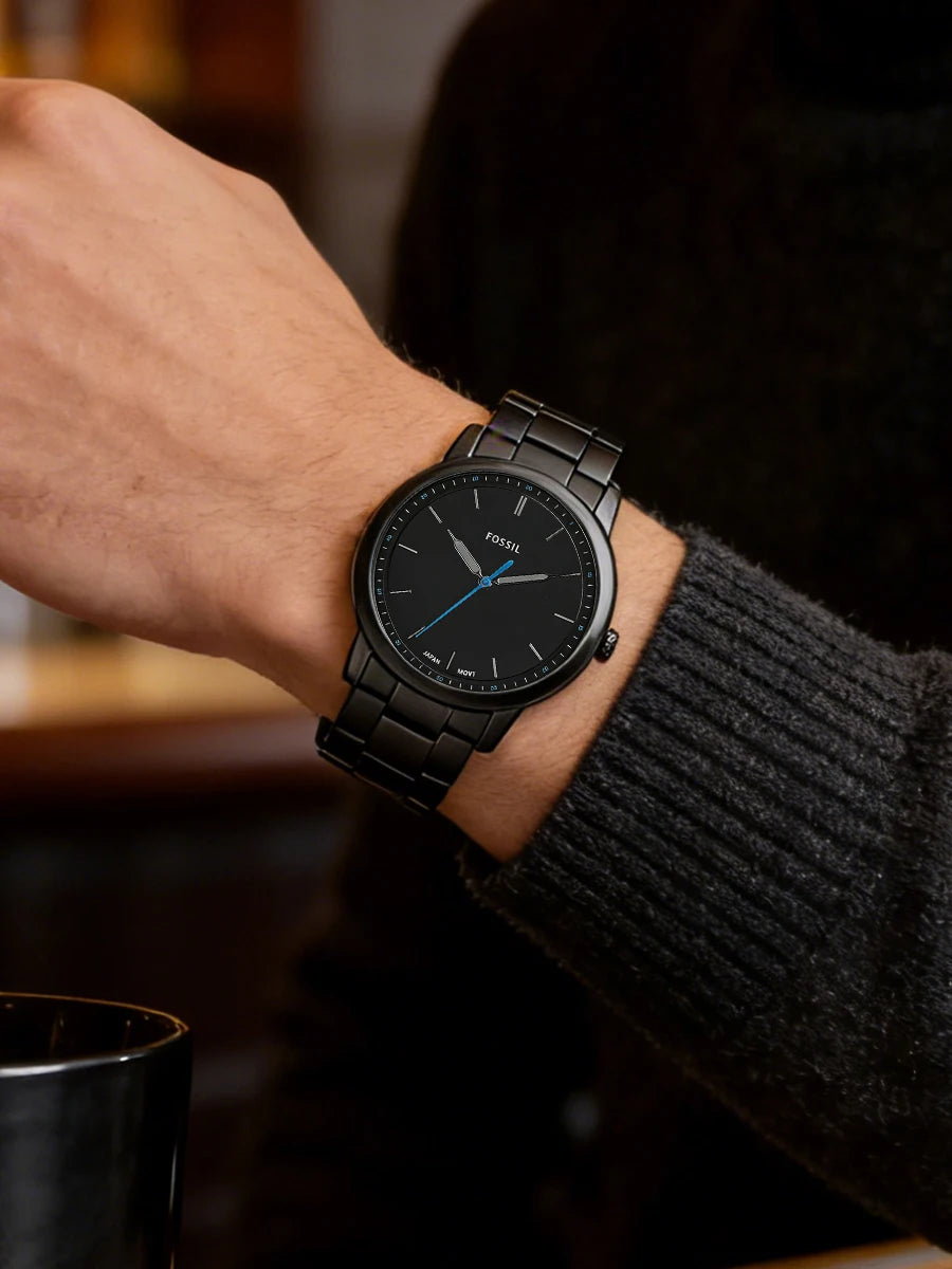 Fossil Minimalist Men's Quartz Watch Ultra Thin Black Stainless Steel Business Luxury Waterproof Wristwatch FS5308