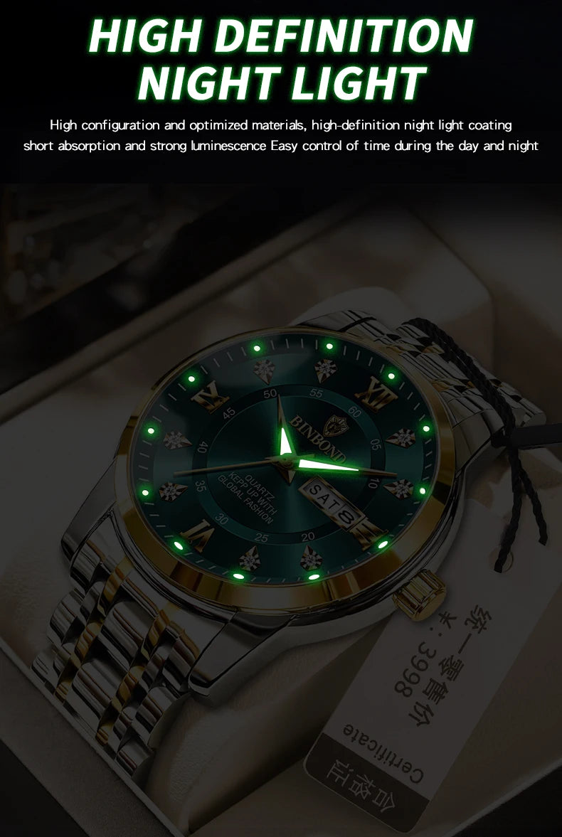 BINBOND Top Brand Luxury Fashion Watch Men 3ATM Waterproof Date Clock Sport Watches Mens Quartz Wristwatch Relogio Masculino