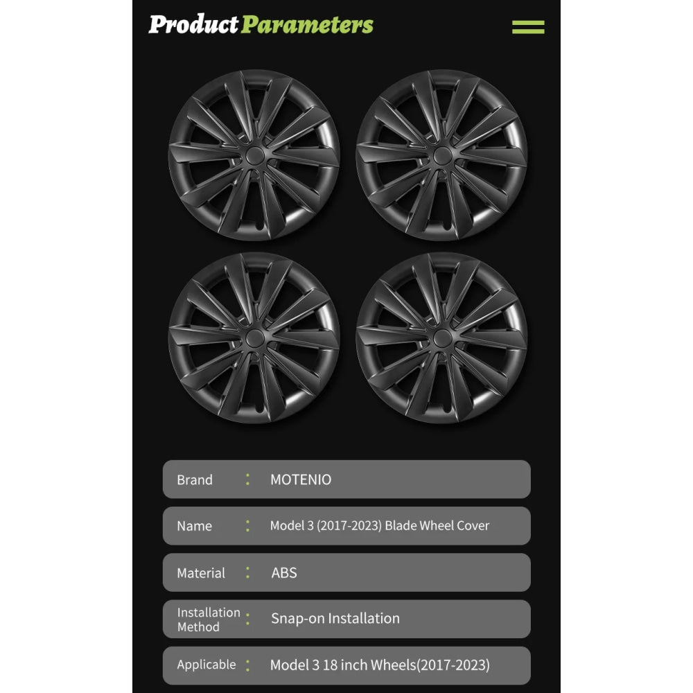 4PCS for Model 3 (2017-2023) 18 Inch Blade Wheel Cover Hubcaps Whirl Cap Rim Cover Replacement Wheel Cap Accessories for Tesla