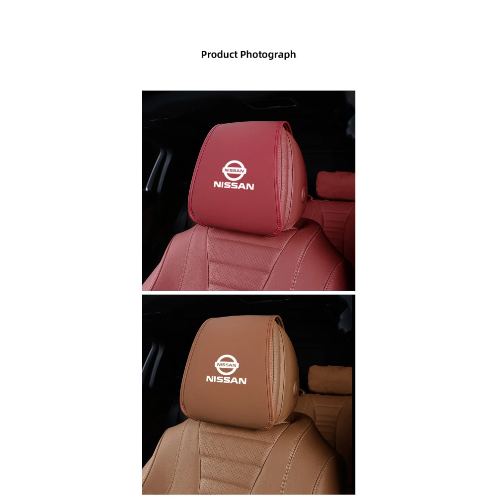 Leather Car Headrest Cover Front Rear Seat Pillow Protective Set For Nissan Sylphy N7 Teana Qashqai Note J10 J11 Navara Juke GTR