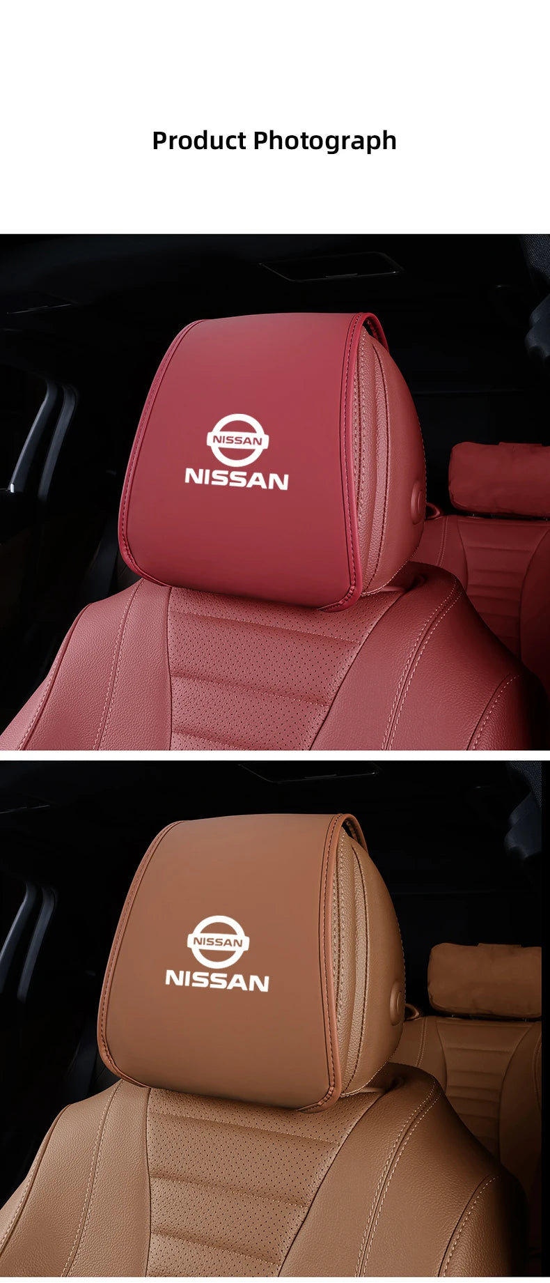 Leather Car Headrest Cover Front Rear Seat Pillow Protective Set For Nissan Sylphy N7 Teana Qashqai Note J10 J11 Navara Juke GTR