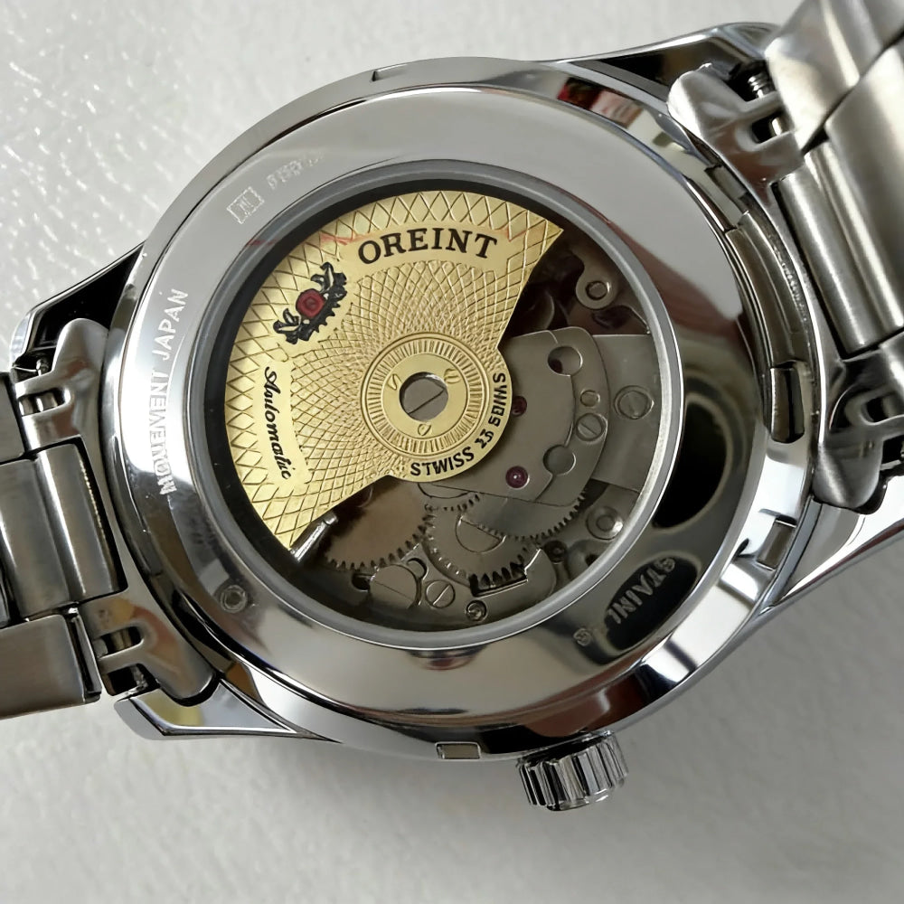 ORIENT Automatic Mechanical Watch Men's Stainless Steel Strap Skeleton Dial White Gold Needle Luminous 50M Waterproof Sapphire