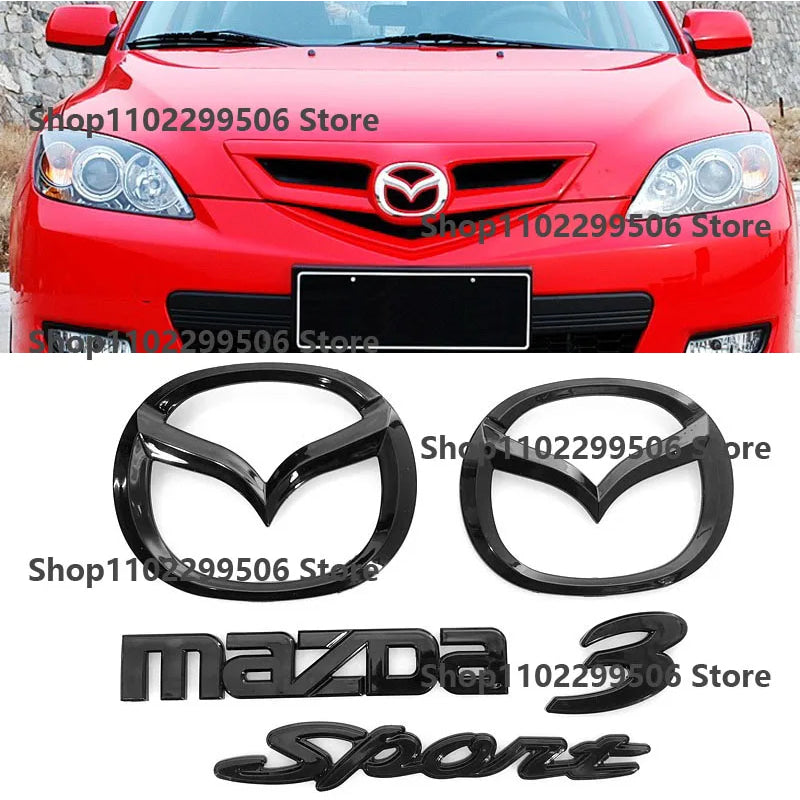 Mazda 3 sport glossy black ABS Car Front Grille Eemblem Rear Trunk Badge Sticker For 2008-2013 Mazda 3 Logo Accessories