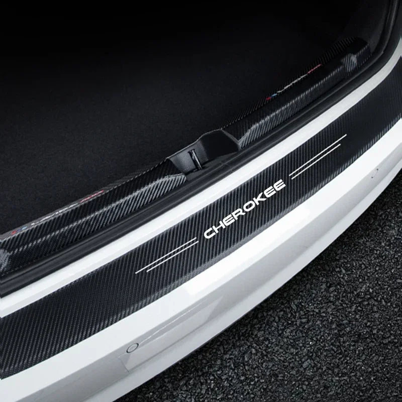 Carbon Fiber Car Door Threshold Tape Sill Protective Stickers Decal for Jeep CHEROKEE Logo Rear Trunk Bumper Scratch Guard Trim